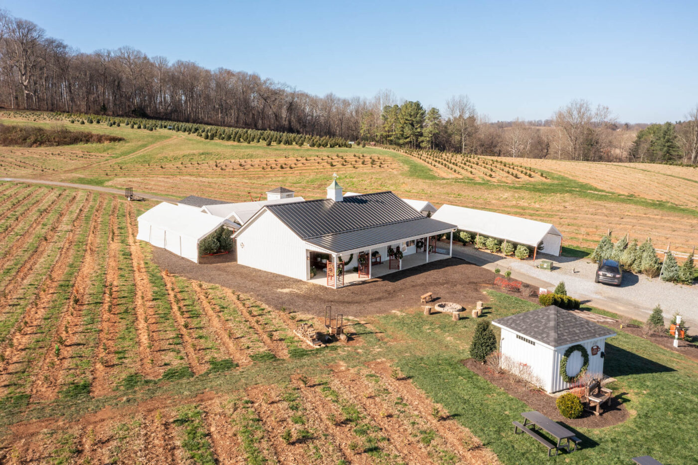 An aerial shot of a shed in Jarrettsville, MD.