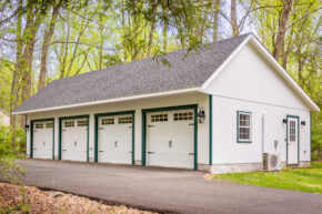 A 4-car saltbox garage with an HVAC system, garage design ideas