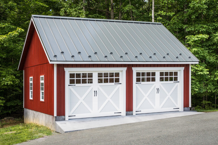 Single Story 2 Car Barn Red Prefab Garage Smart Panel