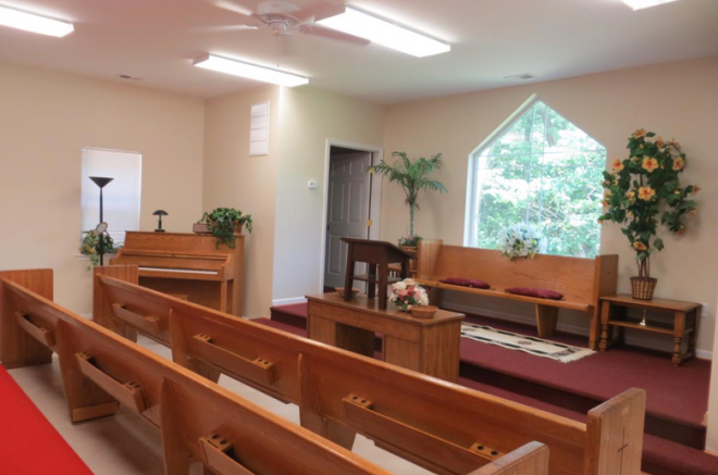small church building in garage